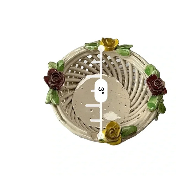 Capodimonte Vintage Art Woven Rope Vase Italy. White w/ Yellow & Red Roses Set - Picture 11 of 11